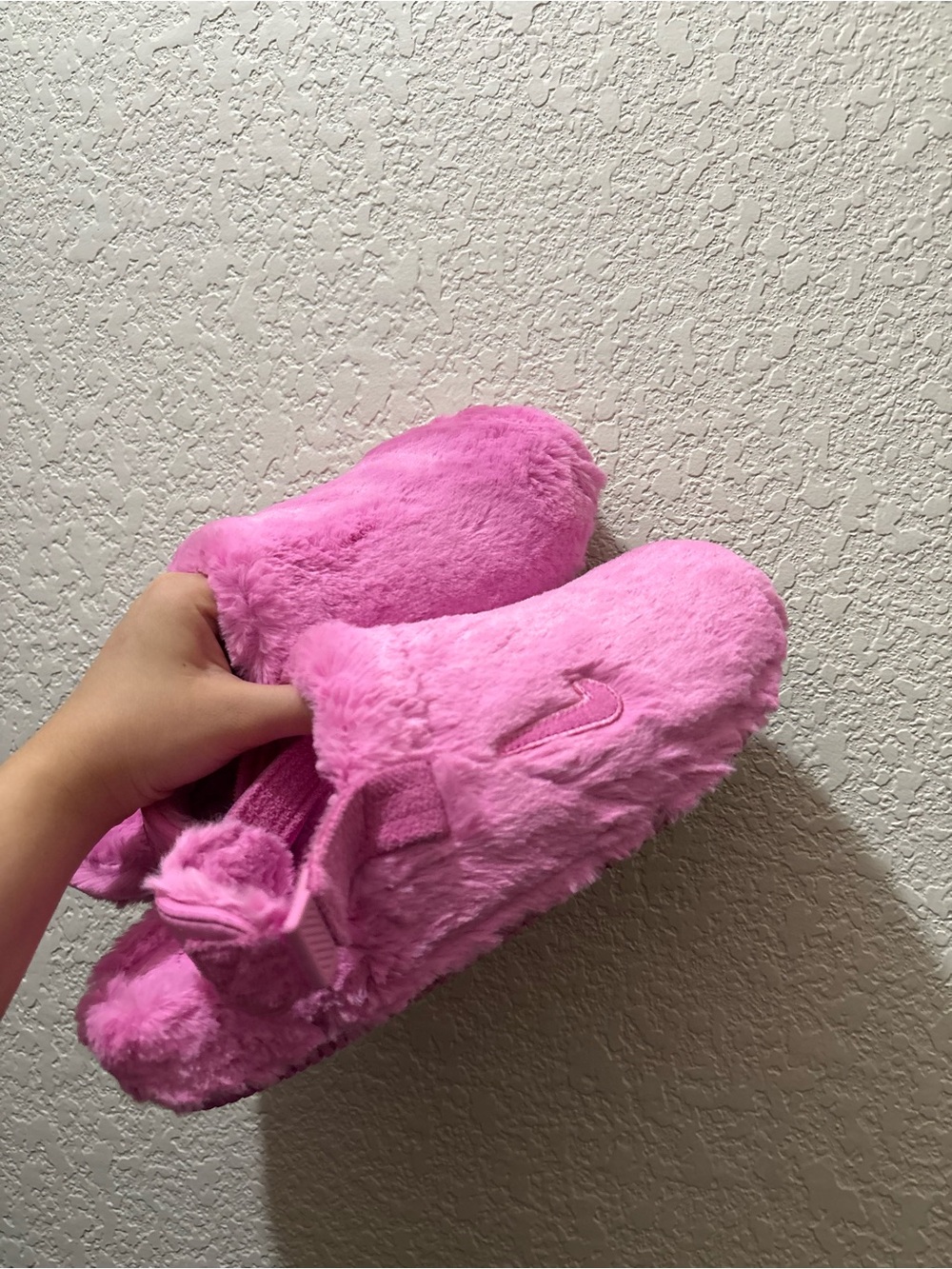 Nike Pink Plush Fuzzy Slide Sandals